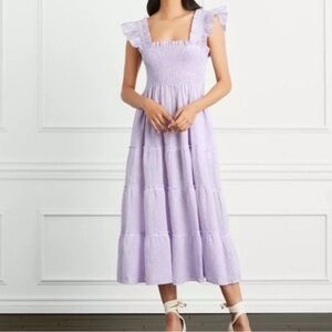 Hill House Home Ellie Nap Dress Lavender Linen Stripe Maxi Size Medium